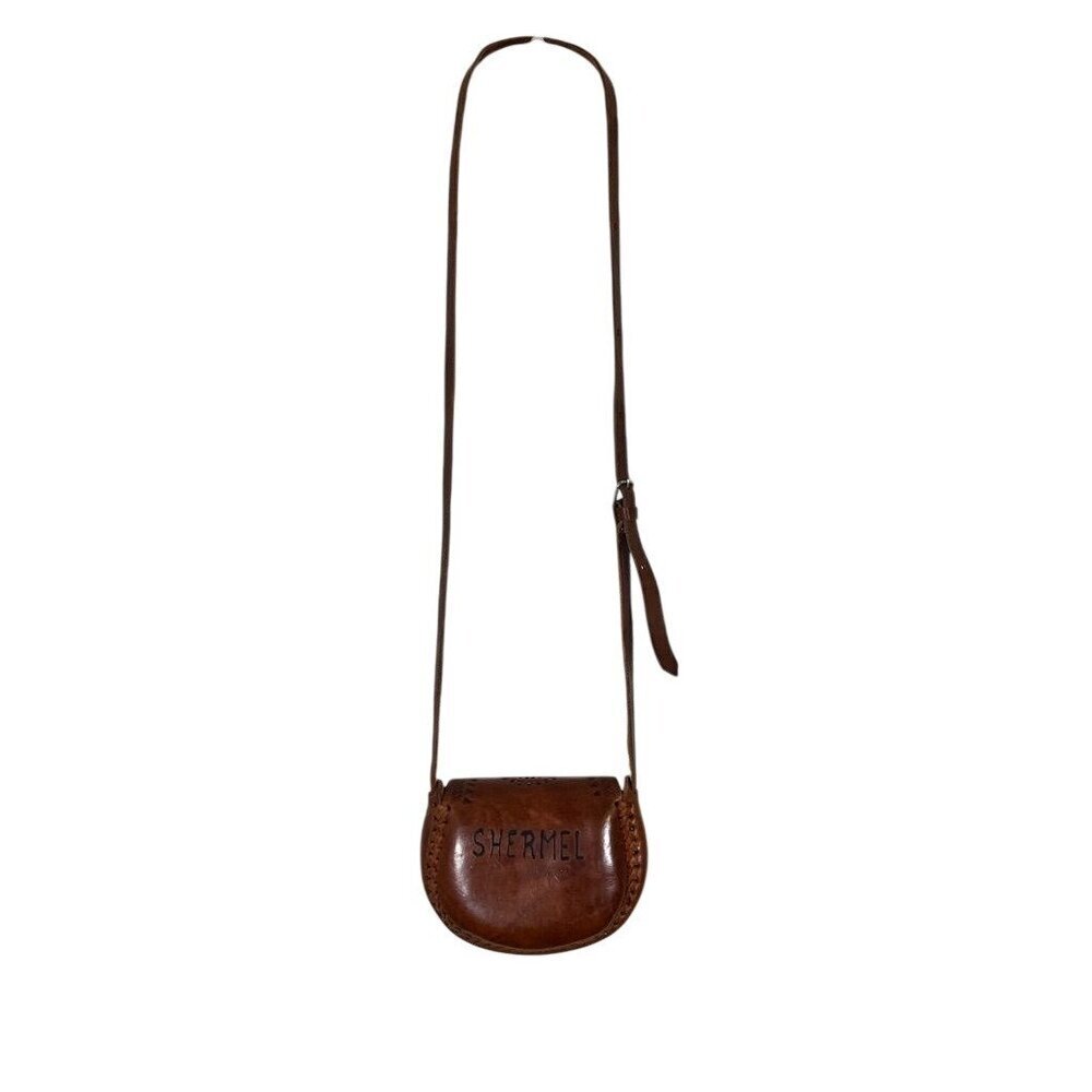 Vintage Hand Tooled Leather Brown‎ S Boho Western Floral Crescent Medallion 70s